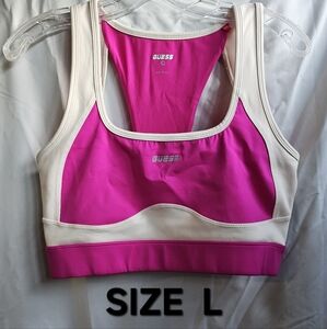 GUESS Vibrant Pink and Cream Sports Bra